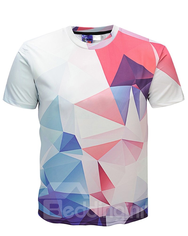 Geometric Print Short Sleeve Round Neck Men 3D Graphic Tee Tops T-Shirt