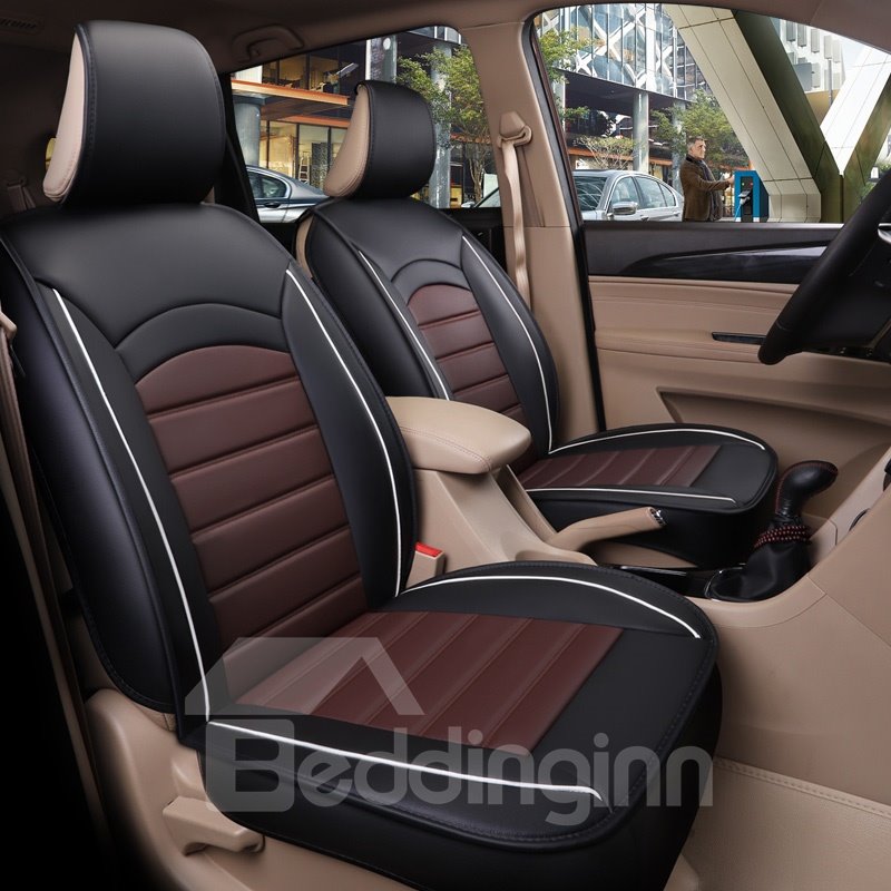 Modern Style Color Block Ice Silk Universal One Front Car Seat Cover Faux Leatherette Automotive Vehicle Cushion Cover for Cars SUV Pick-up Truck Universal Fit Auto Interior Accessories