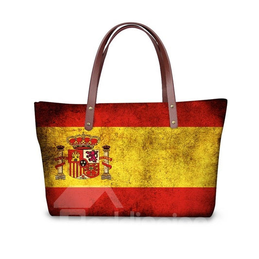 Spanish Flag Pattern Waterproof Sturdy 3D Printed Shoulder HandBags