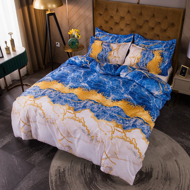 Gilt Marble Pattern 3-Piece Bedding Set/Duvet Cover Set with 2 Pillowcases Polyester