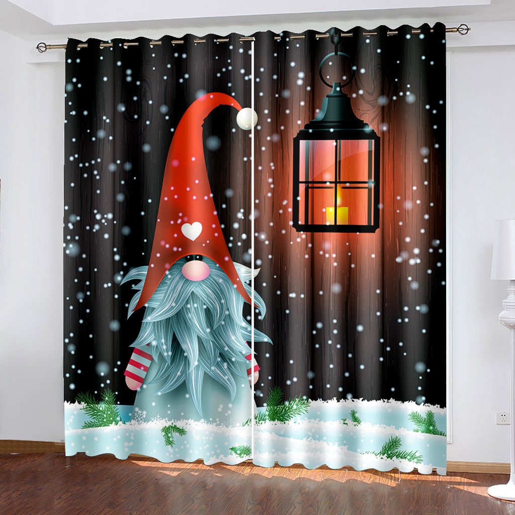 3D-Verdunkelungsvorhänge, Weihnachtsschneemann, Straßenlaterne, Weihnachtsdruck, Vorhänge für Wohnzimmer, Schlafzimmer, Fenster, Vorhänge, 2-teiliges Set 