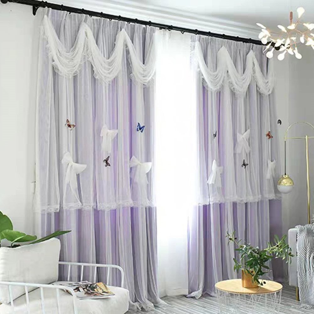 Juego de cortinas decorativas opacas ahuecadas con estrella de estilo princesa, tela y costura transparente, 2 paneles personalizados, cortinas para sala de estar y dormitorio 