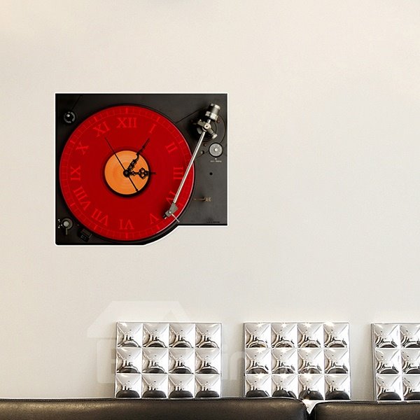 Reloj de pared adhesivo 3D con diseño de discos de música creativos