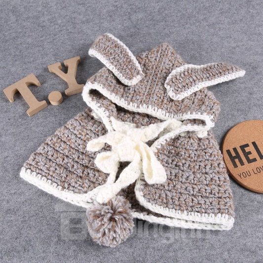 Capa con capucha, sin ala, de punto, abovedada, con orejas de conejo y gorro para bebé con pompón