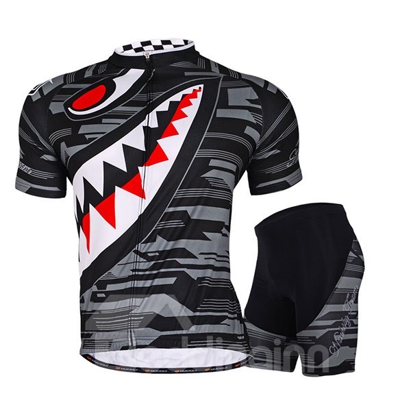 Male Printed Evil Mouth Breathable Short Sleeve Jersey Full Zipper Cycling Suit