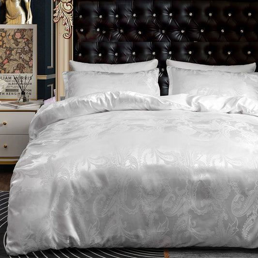 Europäisches seidiges Jacquard-3-teiliges Bettwäsche-Set, Polyester-Bettbezug-Set mit 2 Kissenbezügen, hautfreundlich, Twin-Full-Queen-King-Size-Größe 