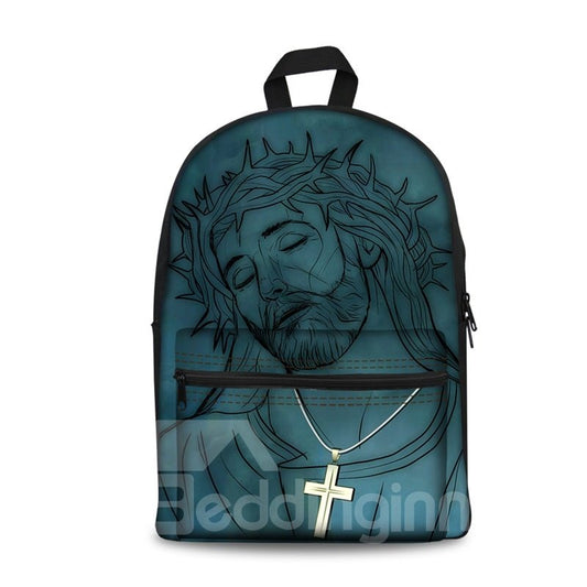 Mochila impresa en 3D, ligera, lavable, con patrón de Jesús azul oscuro de Theology