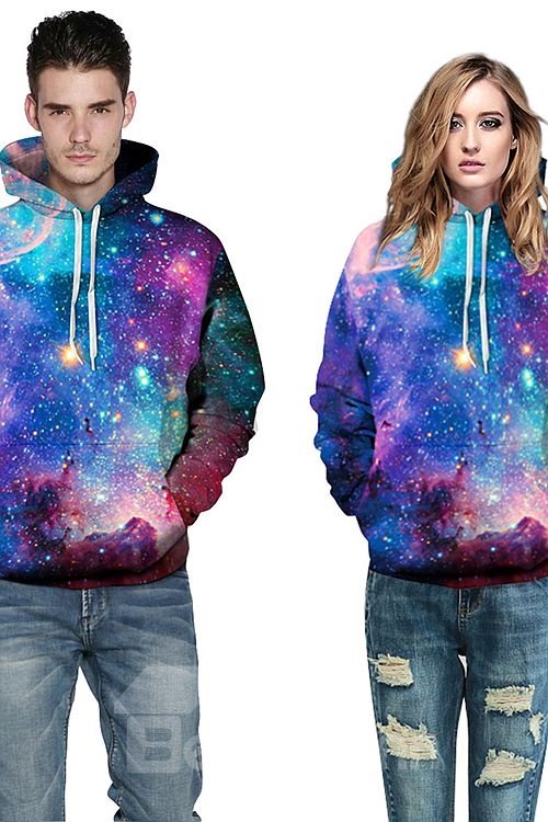 Sudadera Con Capucha Pintada En 3D Con Patrón De Bolsillo Delantero Colorido De Galaxia De Manga Larga De Moda