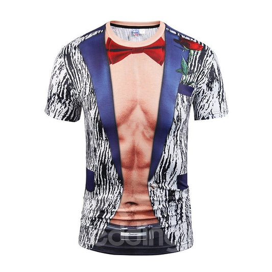 Músculo con estampado de bowknot rojo Camisetas casuales de poliéster para hombres en 3D 