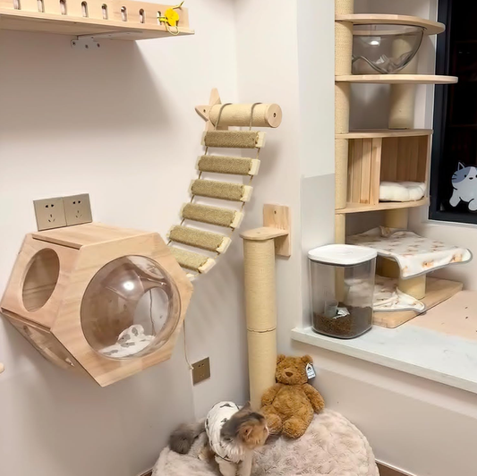 22in Cat Ladder Bridge Tree Tower Cat Cage Accessories Furniture Climbing Frame Toys for Indoor Cats Scratching Post (22x9.8in)