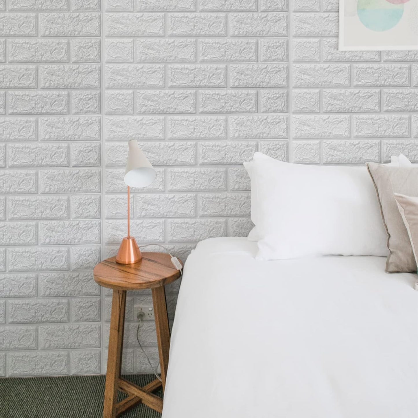Art3d 30 piezas de papel tapiz de ladrillo 3D en blanco, paneles de pared de ladrillo de espuma sintética que se despegan y pegan, impermeables para decoración de dormitorio, sala de estar y lavandería (43.5 pies cuadrados)