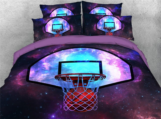 Juego de edredón de baloncesto Juego de 5 piezas Juego de cama de poliéster Galaxy Cierre de cremallera oculto sin complicaciones 