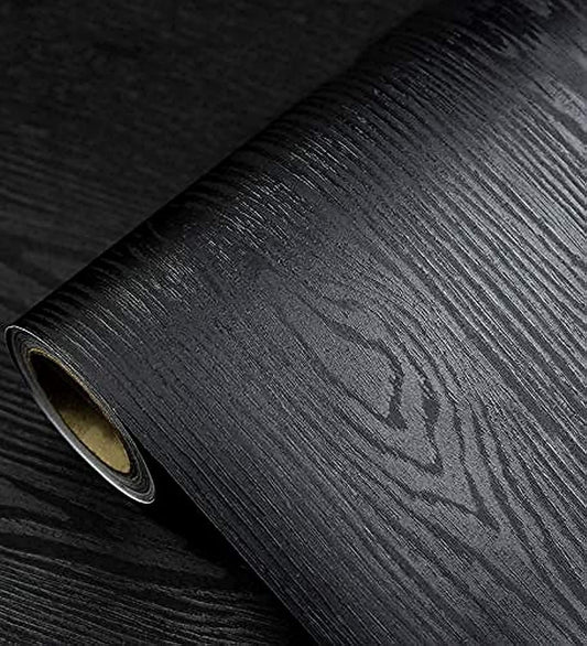 Schwarze Tapete – Holztapete zum Abziehen und Aufkleben – selbstklebende und abnehmbare Tapete aus schwarzem Holz für Arbeitsplattenmöbel, Küchenwand, realistisches Holzgefühl, leicht zu reinigen, 17,7" × 118" Vinyl