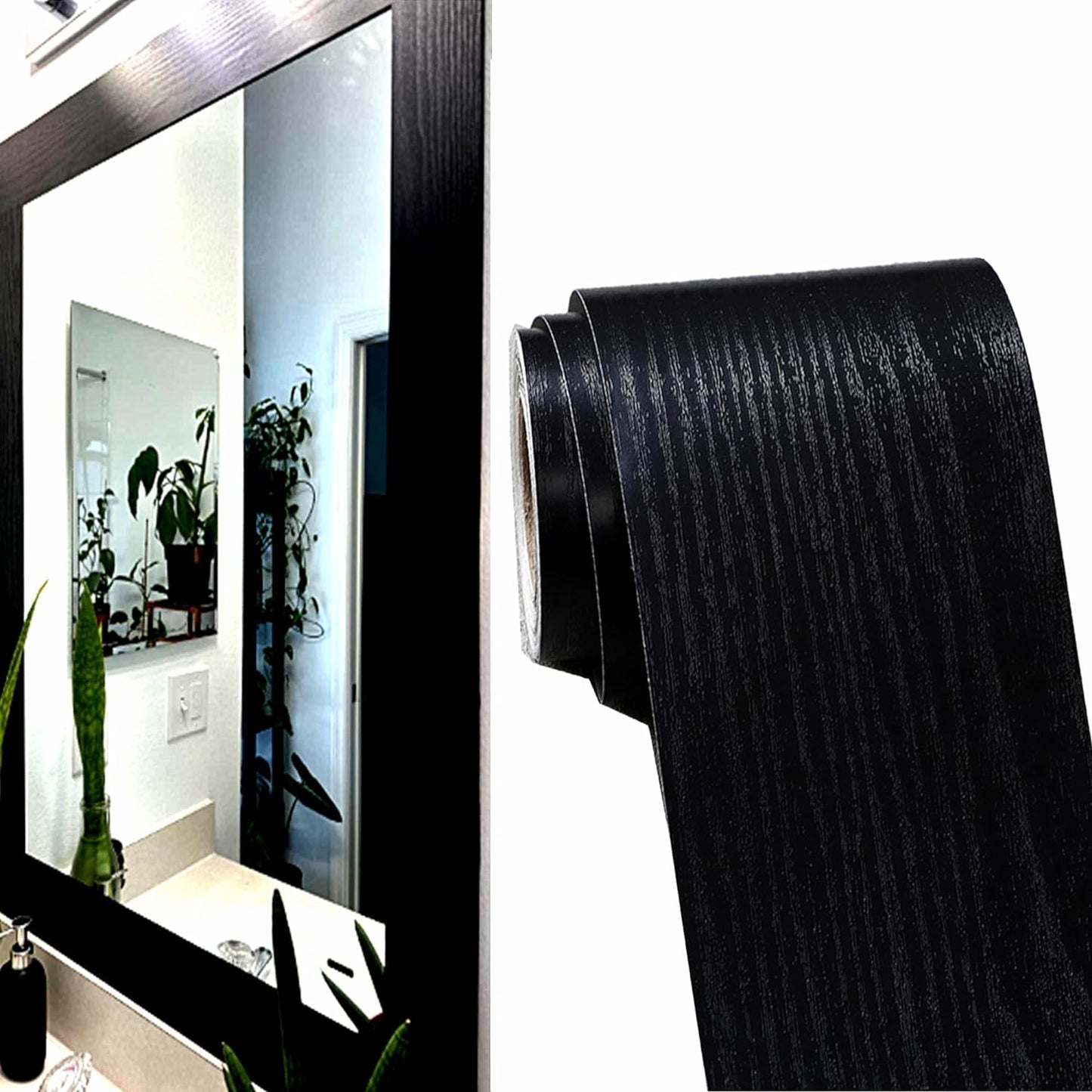 DESOMINOR 11 Yard Black Border Peel &Stick Black Wood Grain Wallpaper Border Removable Waterproof Bathroom Mirror Frame Sticker