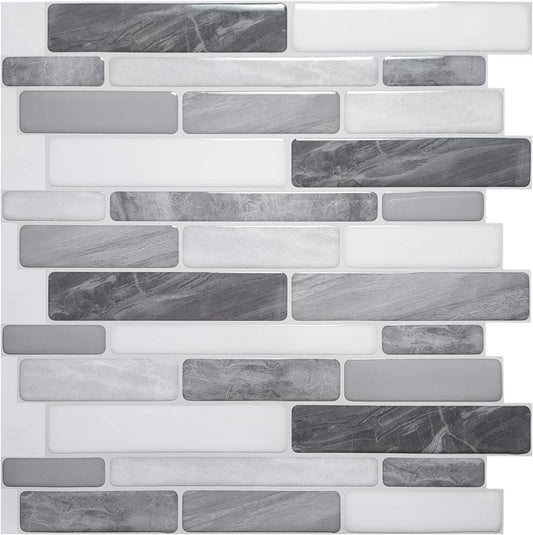 Art3d 10-Sheet Self Adhesive Backsplash Tiles for Kitchen Bathroom, 12 in. x 12in. Grey Marble Design (A17012P10)
