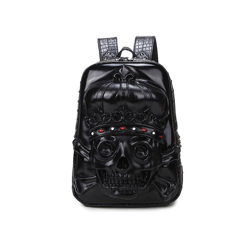 3D SKULL Nietenperle bemalter Rucksack Wasserdichte PU-Lederhandtasche für Männer und Frauen 