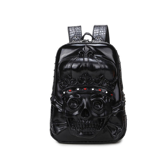 3D SKULL Rivet Bead Painted Backpack  Waterproof PU Leather Handbag For Men&Women