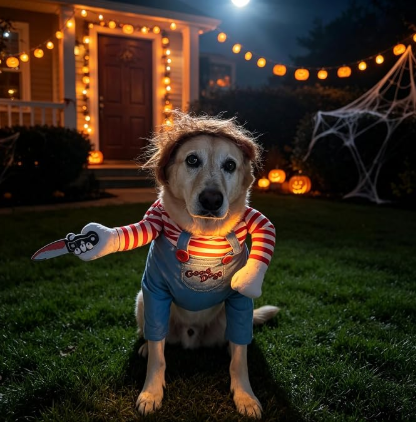 Dog Halloween Costumes, Funny Dog Killer Doll Costume with Wig and Knife, Adjustable Pet Halloween Cosplay Costume for Small Medium Large X-Large Dogs (XX-Large)