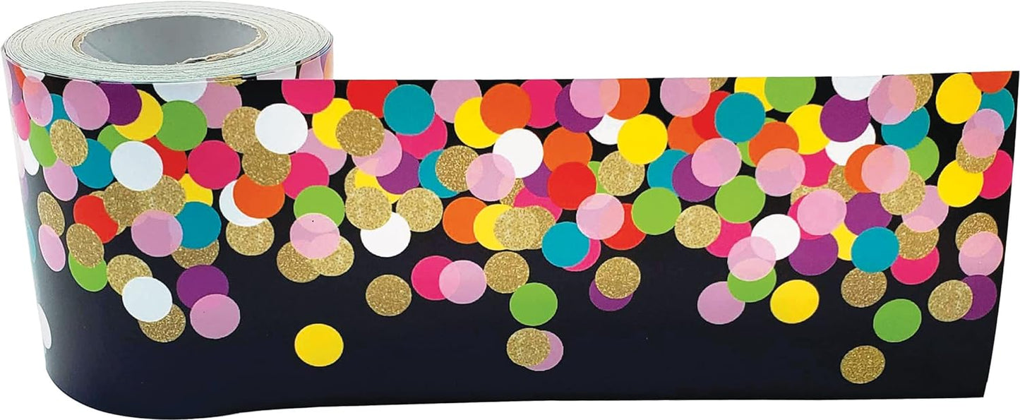 Teacher Created Resources Colorful Confetti on Black Straight Rolled Border Trim - 50ft - Decorate Bulletin Boards, Walls, Desks, Windows, Doors, Lockers, Schools, Classrooms, Homeschool & Offices