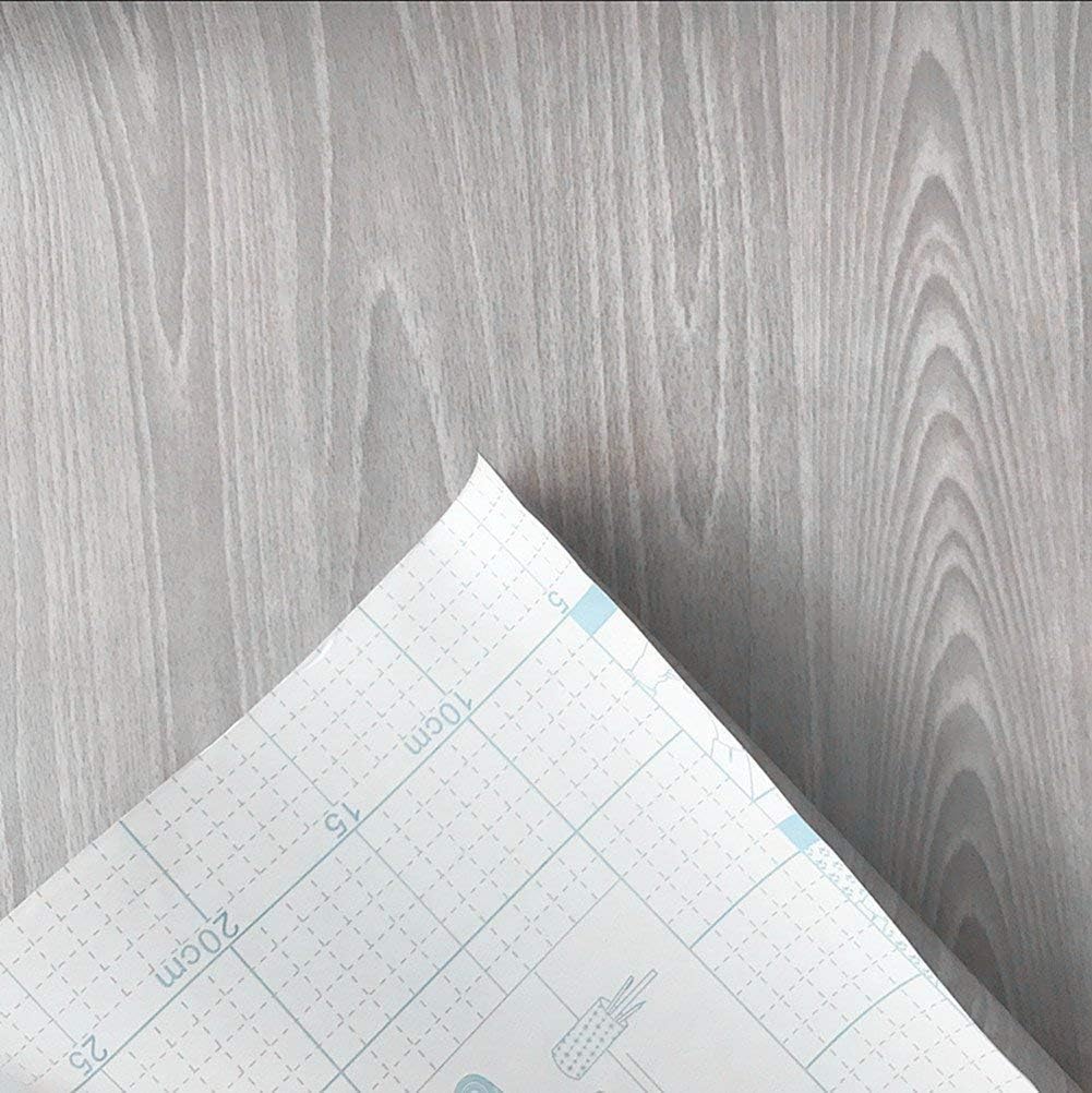 Yija selbstklebende dicke hellgraue Holzmaserung-Möbelaufkleber, PVC-Tapete, Schränke, Kleiderschrank, 45 x 248 cm
