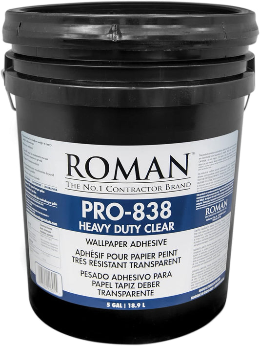 Roman 011305 PRO-838 Adhesivo para papel tapiz resistente, 5 gal, transparente