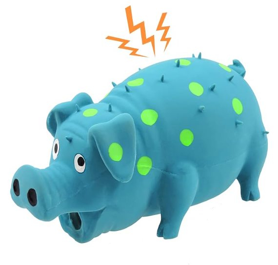 Andiker Dog Squeaky Toy, Dots Latex Dog Chew Toys with a Oinks Sound Squeaker Grunting Pig Dog Toy Durable Self Play 8" Dogs Squeeze Toy for Dental Biting Chasing to Kill Boring Time (Blue)