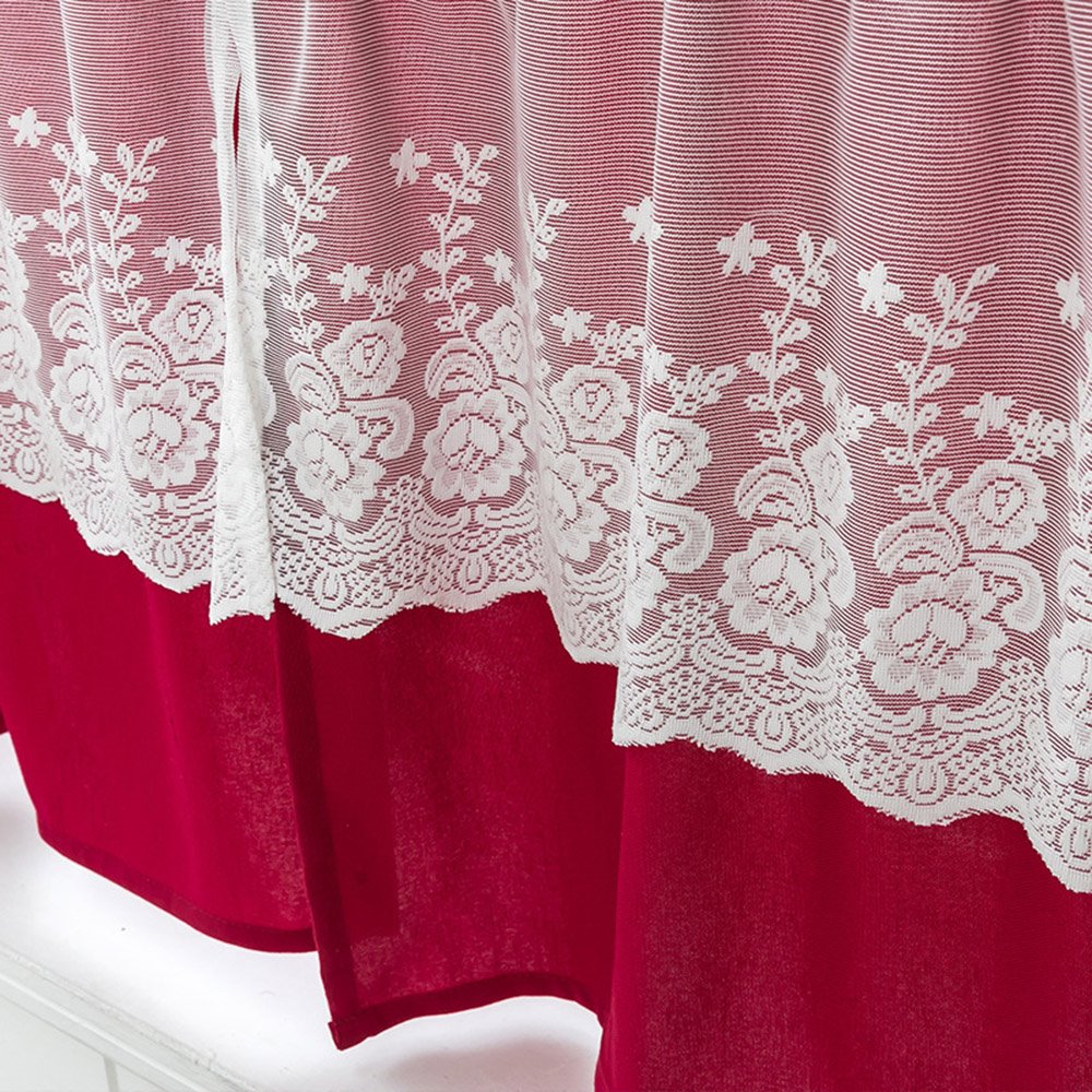 Koreanischer romantischer Fenstervolant mit Spitze und Blumenmuster, 1 Stück, kurzer Volant aus Polyester für Küchen, Badezimmer, Keller und mehr