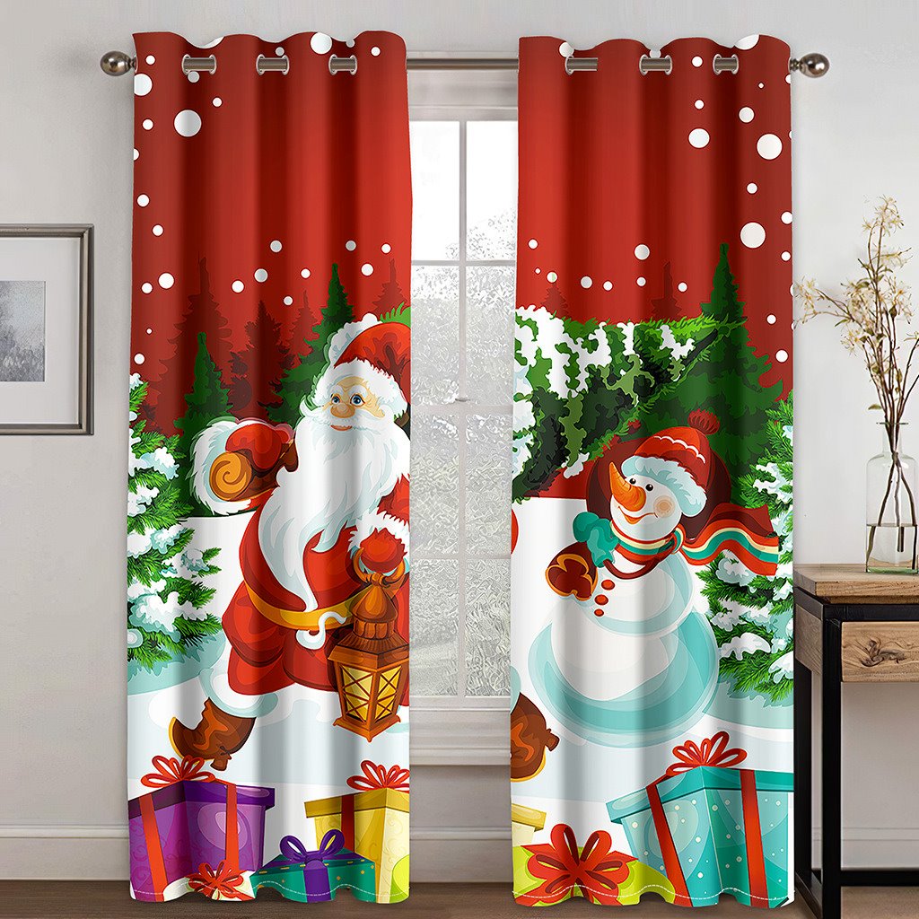 Cortinas navideñas 3D de Papá Noel y muñeco de nieve, estampado rojo navideño, cortinas para ventana de sala de estar y dormitorio, juego de 2 paneles 