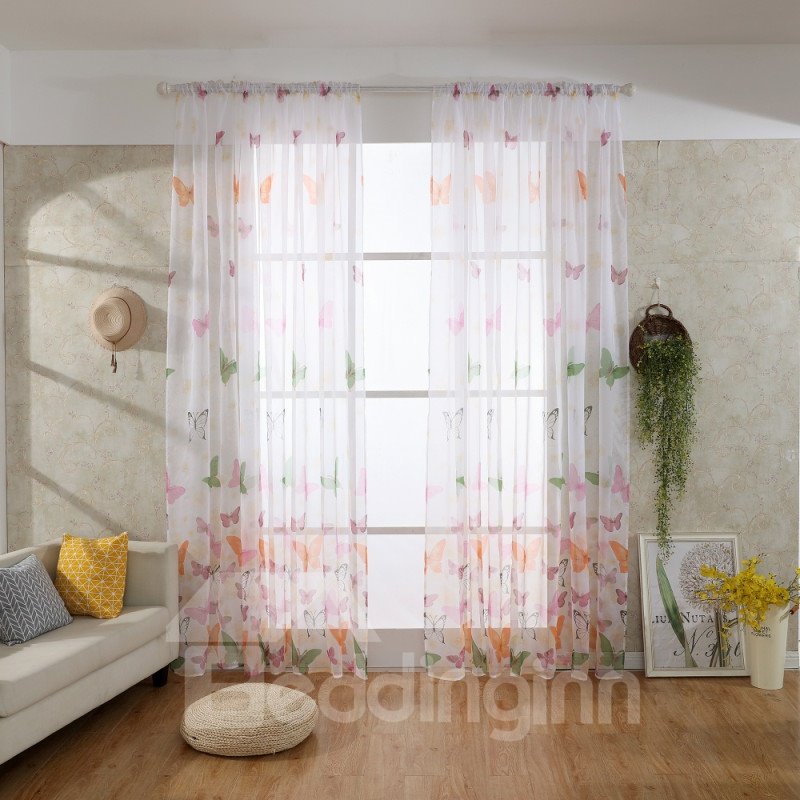 Decorative and Shading Elegant Butterflies Printed Polyester Sheer Curtain and Drapes