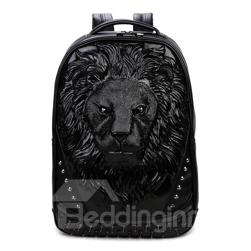 Personalized 3D Lion PU Leather Durable Casual Laptop Backpack School Bag