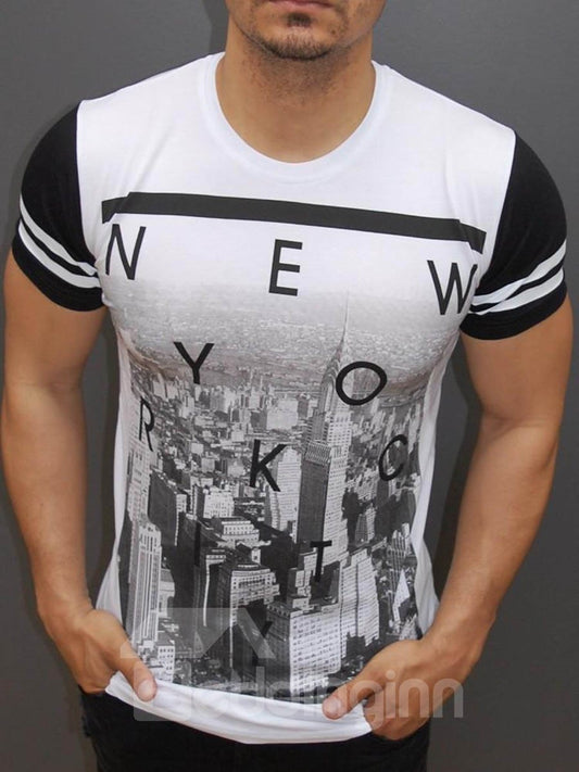 Camiseta de Nueva York 3D de manga corta de algodón con cuello redondo para hombre