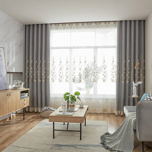 Cortinas bordadas con sombreado gris moderno para sala de estar, decoración de dormitorio, cortinas personalizadas de 2 paneles, sin pelusas, sin decoloración, sin forro de poliéster 