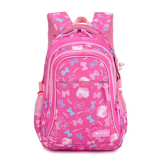 Mochila escolar con diseño de gatito rosa y rojo, nailon, resistente al agua, gran capacidad para niñas 