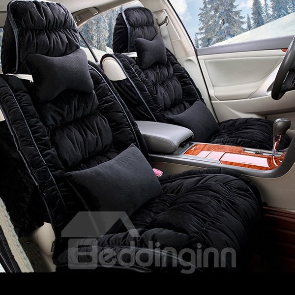 Full set Car Interior Winter Warm Seat Protector Warm Universal Plush Car Seat Covers Front and Rear Split Bench Protection Fit for Sedan Van Truck