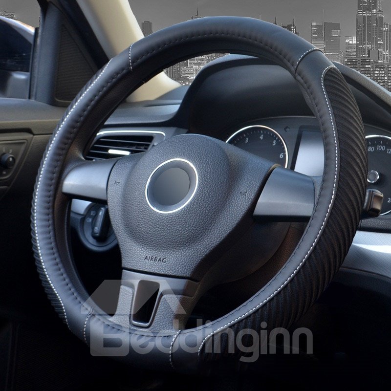 Pinstripe Design Ice Silk Sewing Non-Slip Breathable And Comfortable PVC Leather Steering Wheel Cover