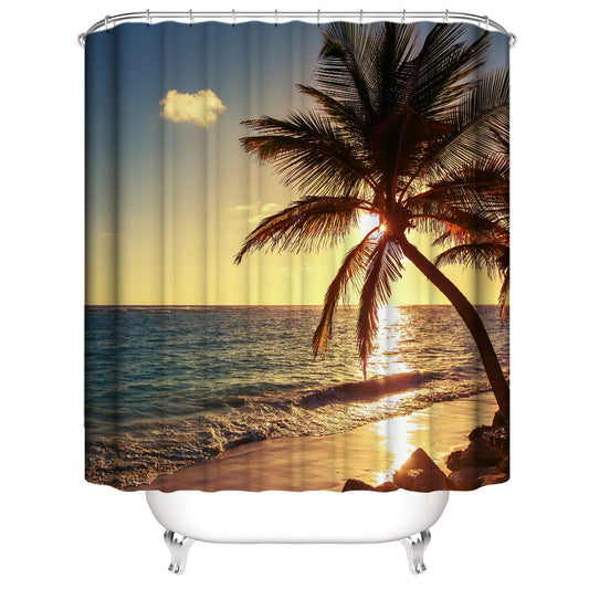 Palm 3D Shower Curtain Seaside Scenery Decorative Bath Shower Curtains for Bathroom Partition Curtain Durable Waterproof Mildew Proof