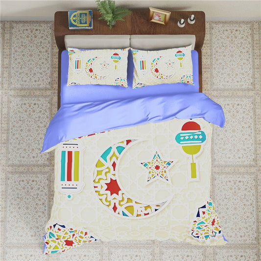 4-teiliges Bettbezug-Set mit 3D-Mond-Motiv, Mikrofaser-Bettbezug, 2 Kissenbezüge, 1 Bettlaken, 1 Bettbezug, weiches, hautfreundliches Bettwäsche-Set 