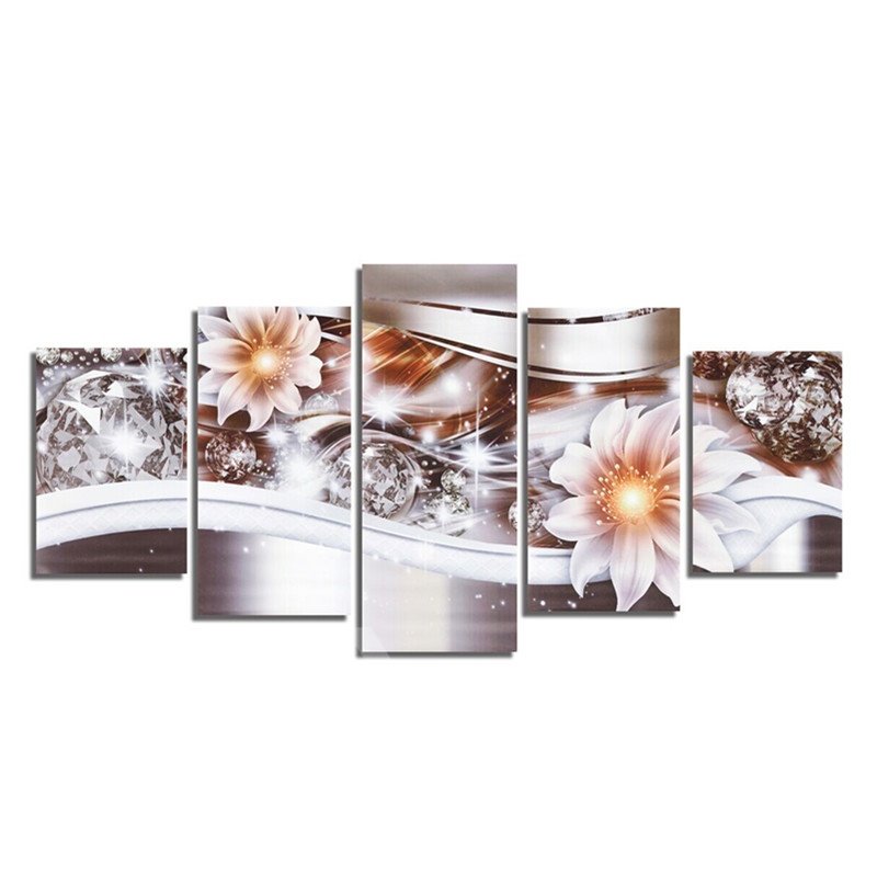 Flowers and Diamonds 5-Piece Canvas Hung Non-framed Wall Prints