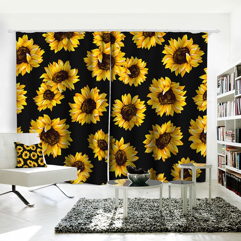 Sunflower 3D Floral Curtains Blackout Curtain Drapes 2 Panel Set for Living Room Bedroom Decoration Window