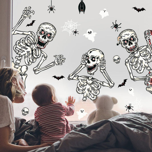 Halloween Stickers White Skull Wall Stickers Decorating Living Room Window Wall Floor Glass Tile Door Stickers