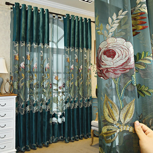 European High-end Green Shading Curtains Embossed Embroidered Hollow curtains for Living Room Bedroom Decoration Custom 2 Panels Drapes No Pilling No Fading No off-lining