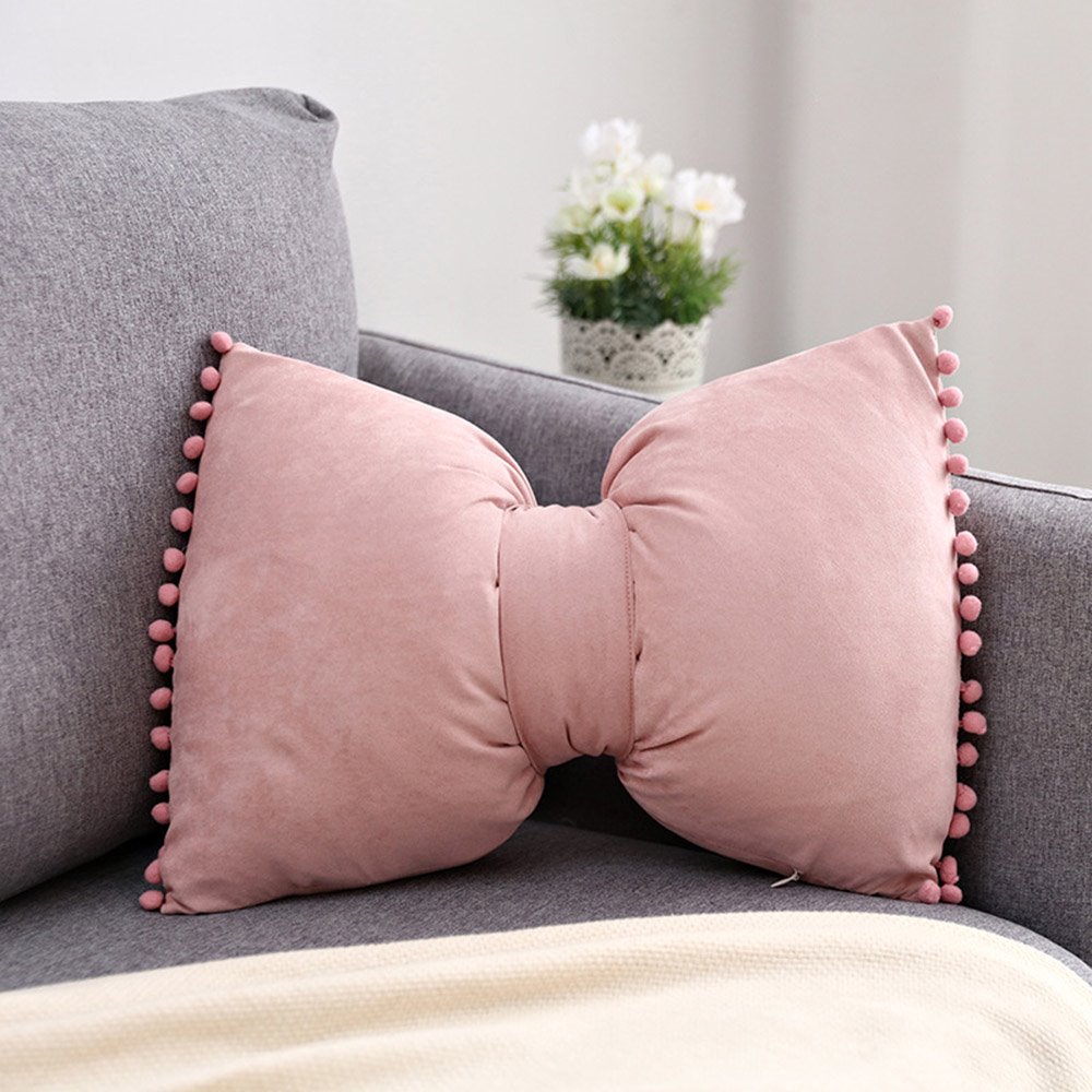 Detachable Cushion Pure Color in Bowknot Pillow Cute Princess Bedside Pillow