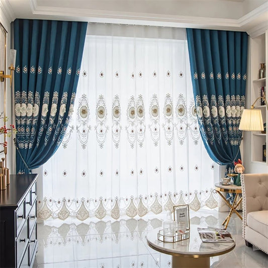 Cortina transparente bordada elegante, tul Noble opaco para sala de estar, dormitorio, decoración de ventana, 2 paneles personalizados, gasa transpirable