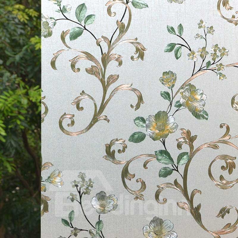 Floral Window Film Stained Glass Self Static Cling for Home
