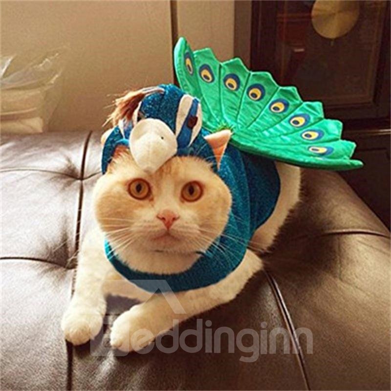 Entzückendes blaues Pfau-Katze-Hundekostüm-Stoff-Halloween-Geschenk