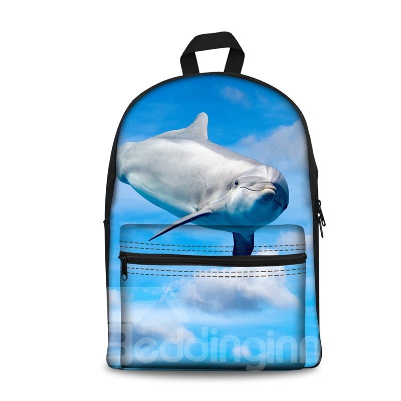 3D Cute Dolphin with Blue Sky School Backpack for Boys Girls Fashion Durable Book Bag