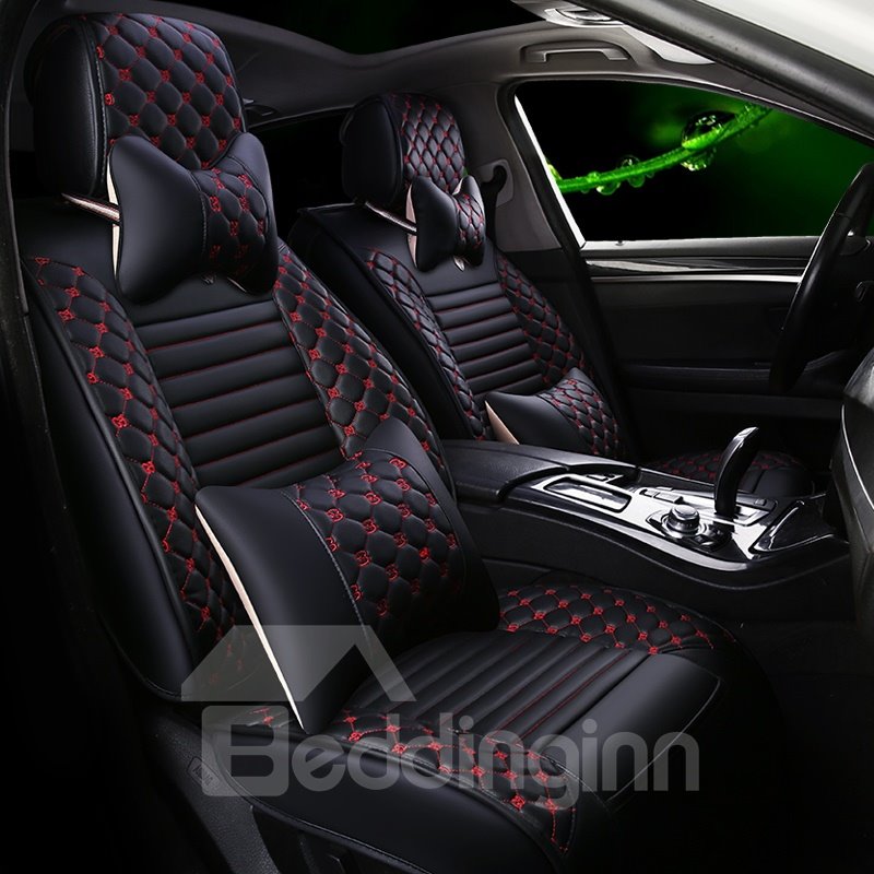 Diamond Plaid Leather Steady Colors Universal Car Seat Cover