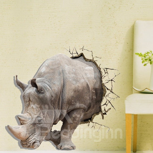 Atractiva y creativa pegatina de pared de rinoceronte 3D