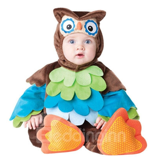 Disfraz de bebé marrón de poliéster con decoración de plumas en forma de búho