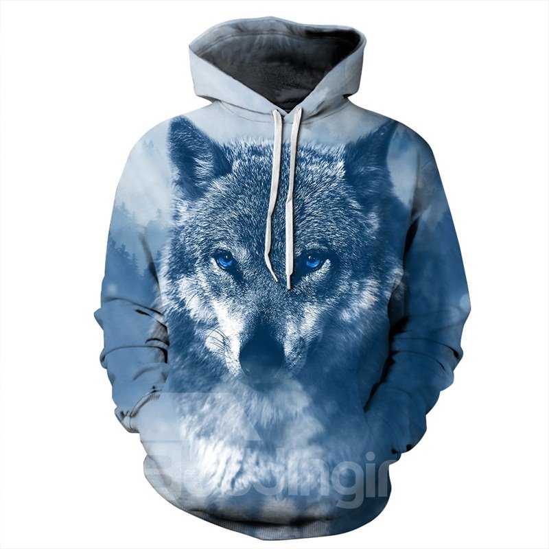 Mens Womens Wolf Hoodies 3D Graphic Printed Pullover Hoodie Hooded Sweatshirt with Pockets